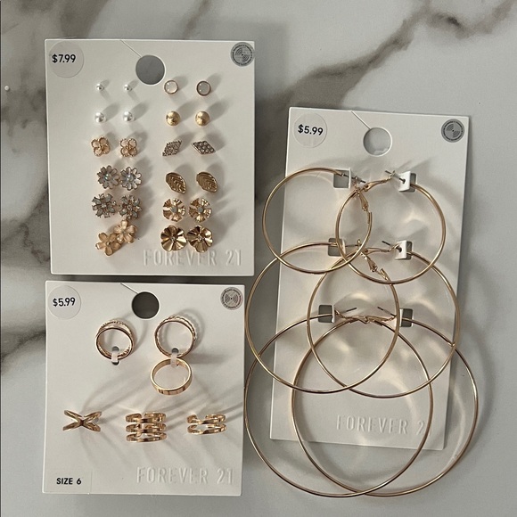 Forever 21 Jewelry - Forever 21 Gold and Silver Earring Collection and ring set size 6! #8